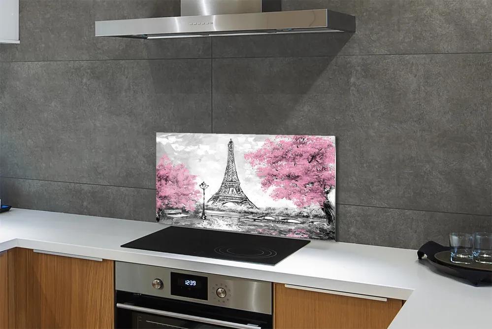 Pannello rivestimento cucina Alberi primaverili di Parigi 100x50 cm