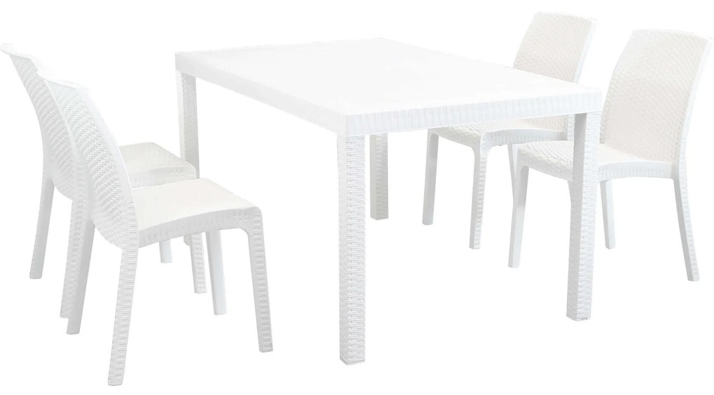 CALIGOLA - set tavolo in resina effetto rattan cm 150 x 90 x 74 h con 4 sedie Alma