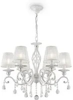 Lampadario Shabby Chic Grace Metallo Bianco 6 Luci Diffusori Pvc Bianco