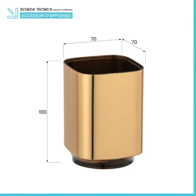 Porta spazzolini in plastica color oro satinato e nero Lumina