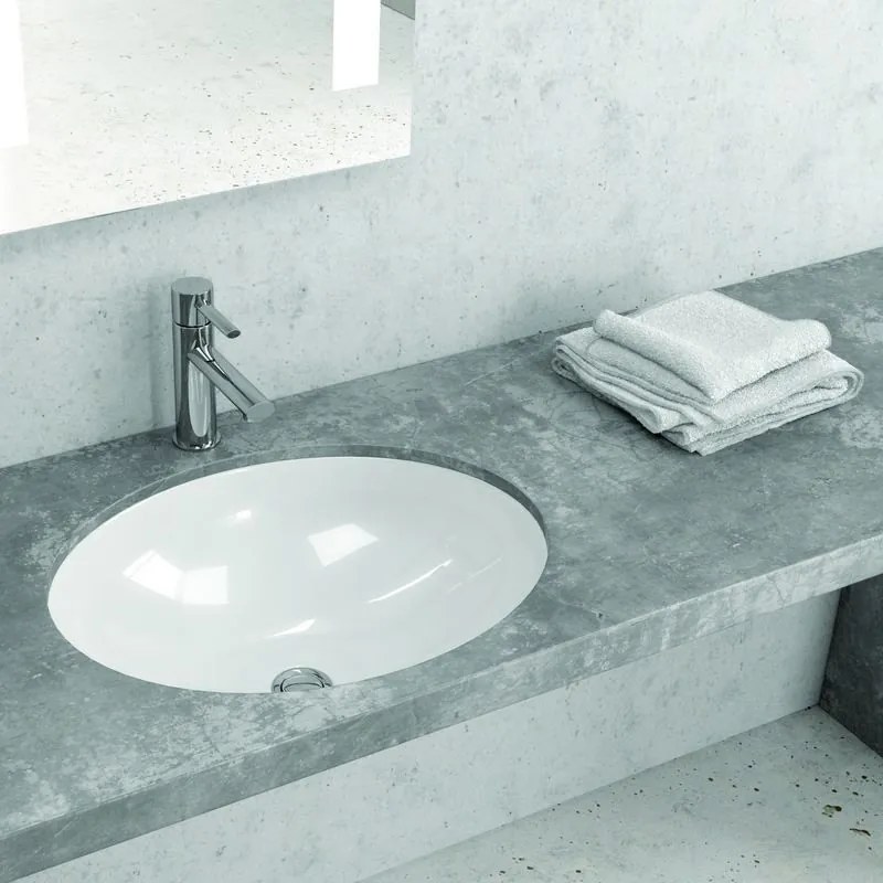 Lavabo sottopiano ovale 51cm in ceramica bianca | Litos-S650 - KAMALU