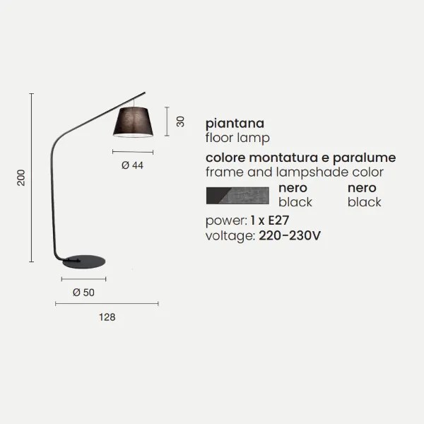 Piantana LIANA 128x200 cm con struttura in metallo Nero e paralume in pvc