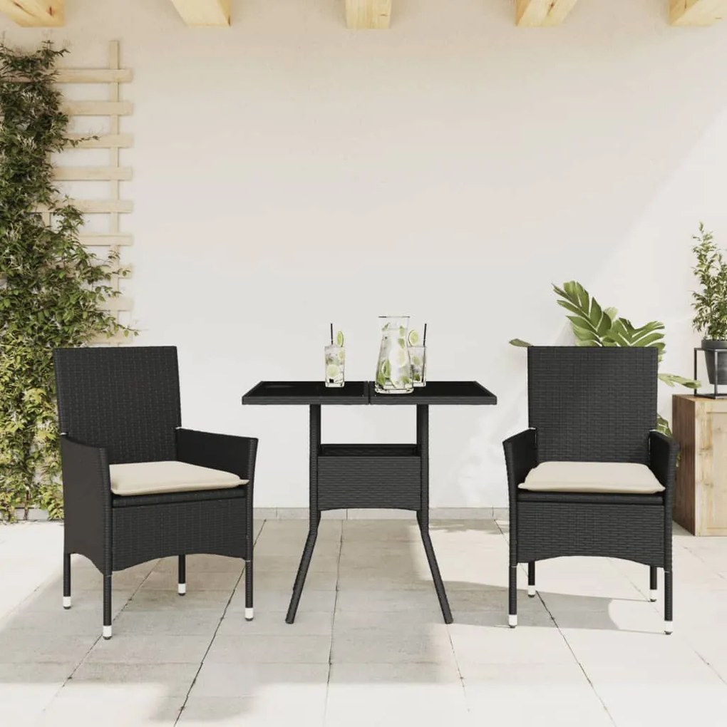 Set Da Pranzo Da Giardino 3 Pz Con Cuscini Polyrattan E Vetro /