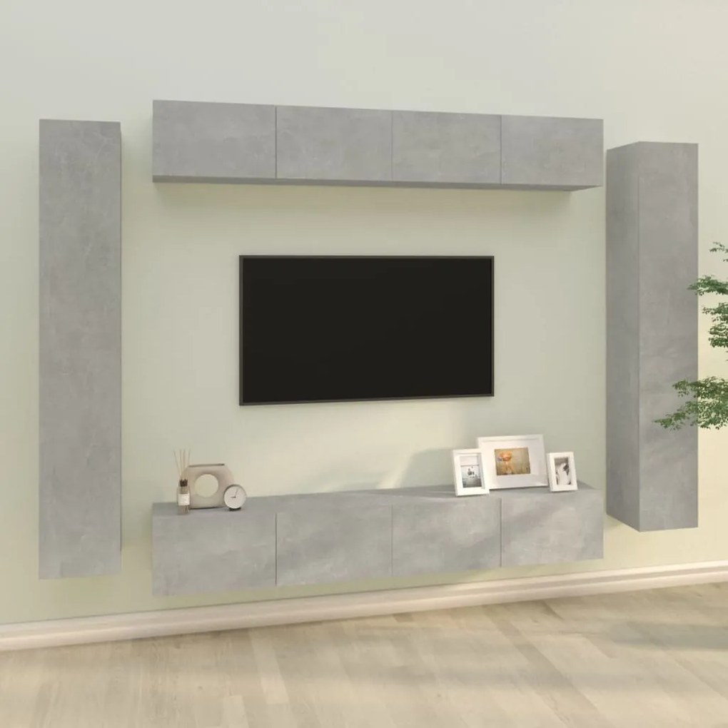 Set mobili porta tv 8pz grigio cemento in legno multistrato