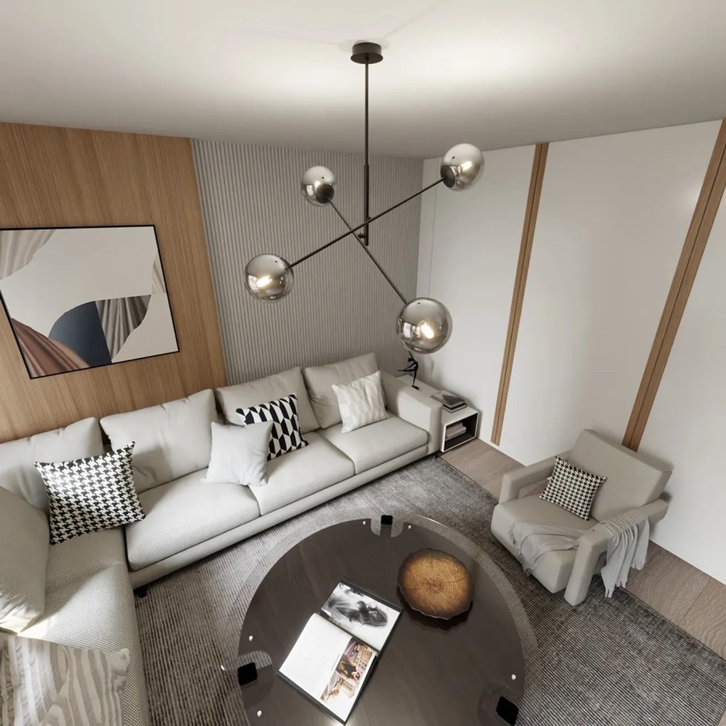 Lampadario a Sospensione in Acciaio e Vetro LINEAR 4 Nero 4xE14