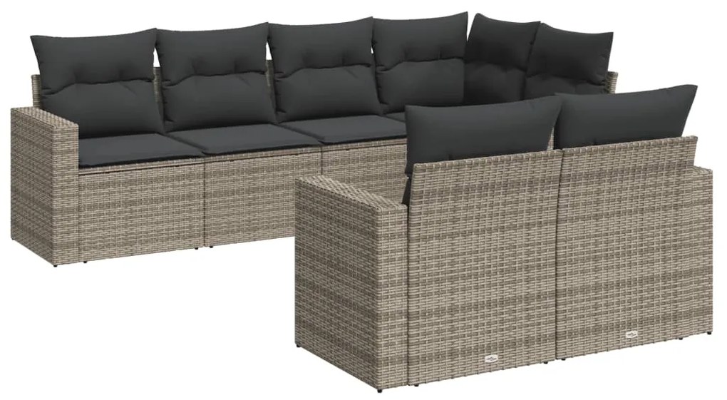 Set Divani da Giardino 7 pz con Cuscini Grigio in Polyrattan