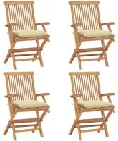 Sedie da Giardino con Cuscini Bianco Crema 4pz Massello di Teak cod mxl 14701