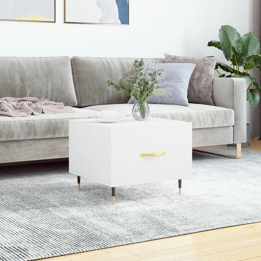 Tavolino Da Salotto Bianco 50x50x40 Cm İn Legno Multistrato /