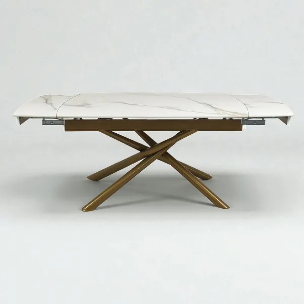 Tavolo da pranzo allungabile Veral 160-240x90 cm marmo bianco e gambe oro