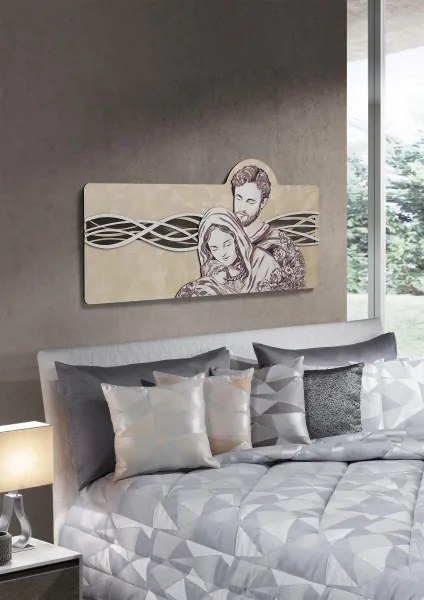 Quadro 59x119 cm Sacra Famiglia legno laminato figura stampata oro