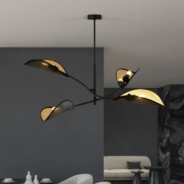 Lampadario a sospensione con supporto rigido LOTUS 4xE14/10W/230V nero/oro