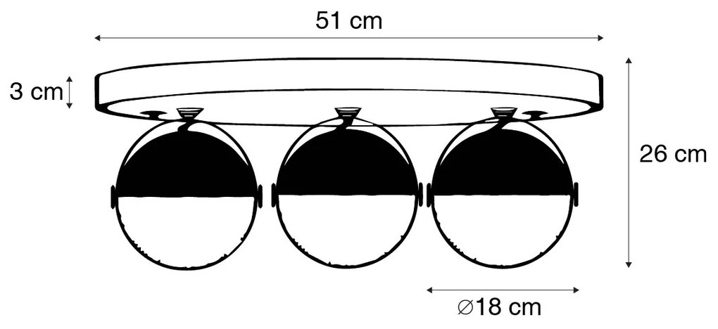 Faretto industriale nero con ottone 3 luci - Haicha