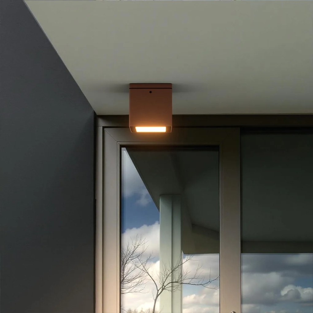 Applique da soffitto Quadrata GU10 IP54 in Alluminio e Vetro - Corten