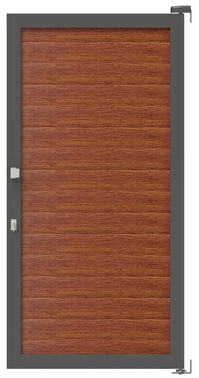 Cancello manuale battente Maia120 Close ALBA in alluminio rovere dorato telaio grigio, reversibile, L 100 x H 190 cm