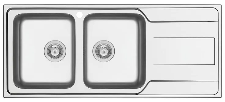 Lavello integrato 2 vasche con gocciolatoio a sinistra DELINIA Basalt R50 inox L 50 x L 116 cm argento