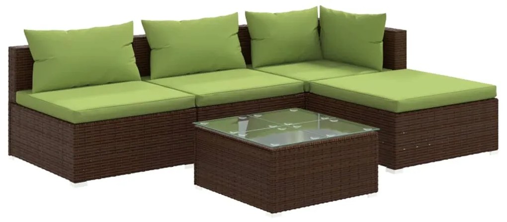 Set divani da giardino 5 pz con cuscini in polyrattan marrone