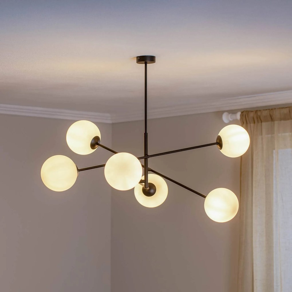 EMIBIG LIGHTING Plafoniera Linear, nero/opale, 6 luci
