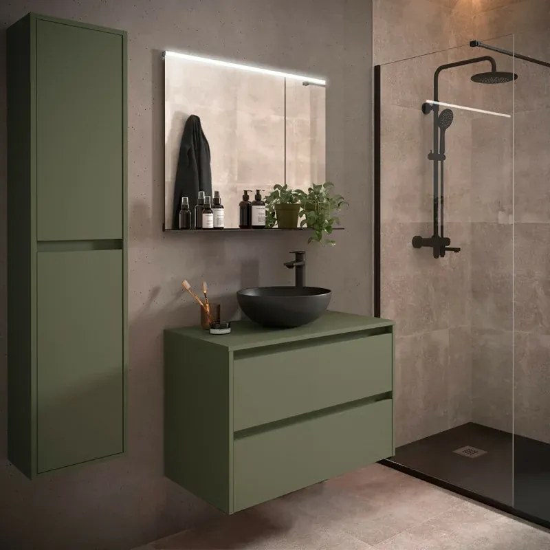 Colonna bagno sospesa 140 cm verde satinato ripiani regolabili Gaya