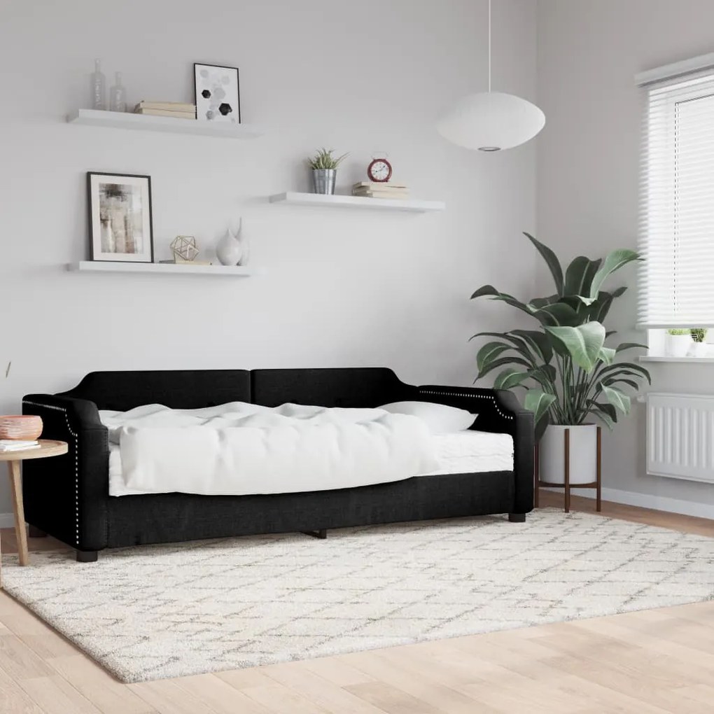 Divano Letto Con Materasso Nero 90x200 Cm İn Tessuto /