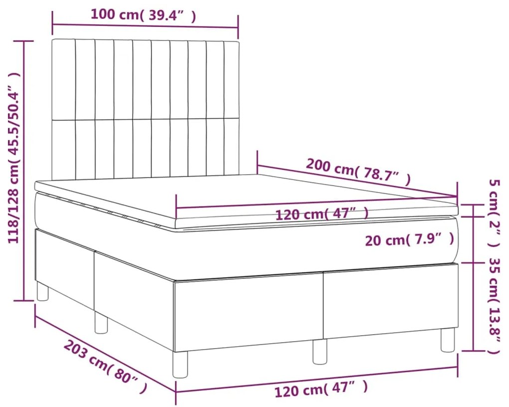 Letto a Molle con Materasso e LED Nero 120x200cm in Tessuto