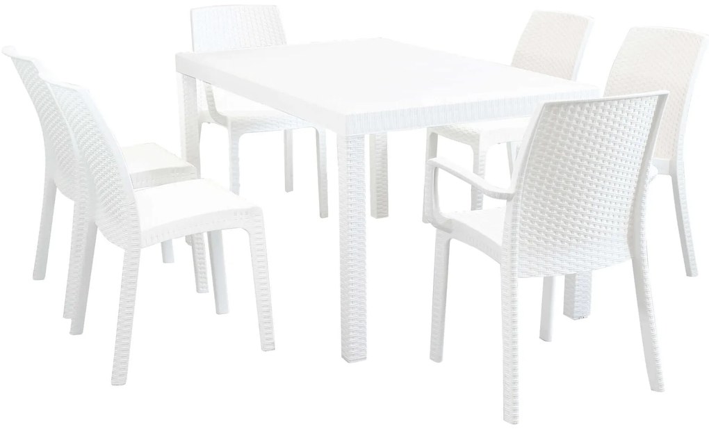 CALIGOLA - set tavolo in resina effetto rattan cm 150 x 90 x 74 h con 4 sedie e 2 poltrone Alma