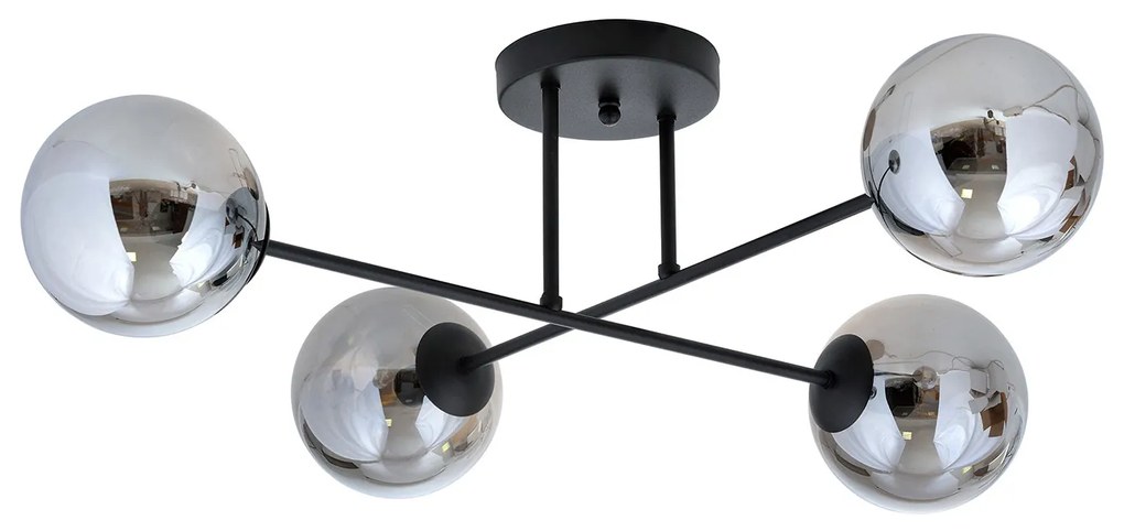 Plafoniera Moderna Morrigan 4 Luci In Acciao Nero E Sfere In Vetro Fumè