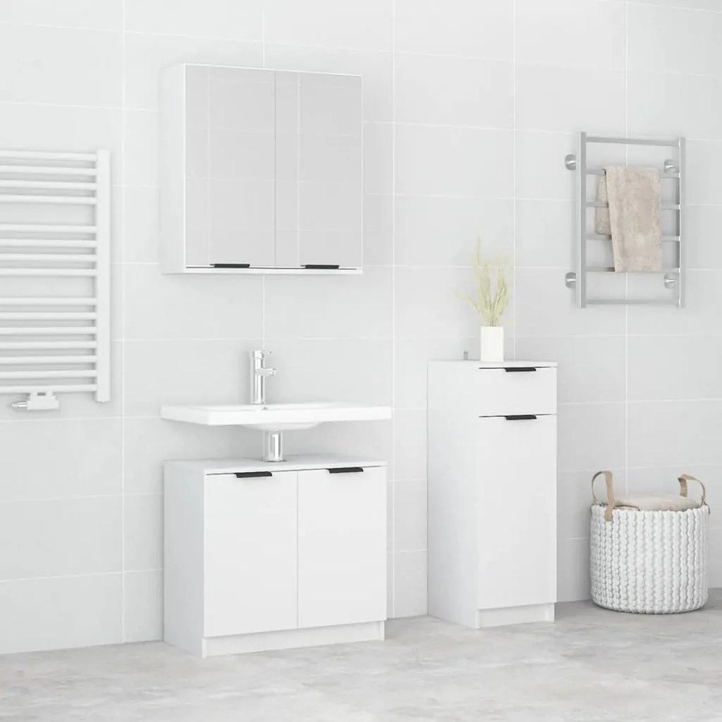 Set Di Mobili Da Bagno 3 Pz Bianco İn Legno Multistrato /