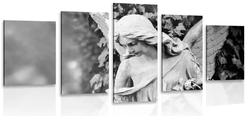 Quadri 5 pezzi – Statua d'angelo in bianco e nero