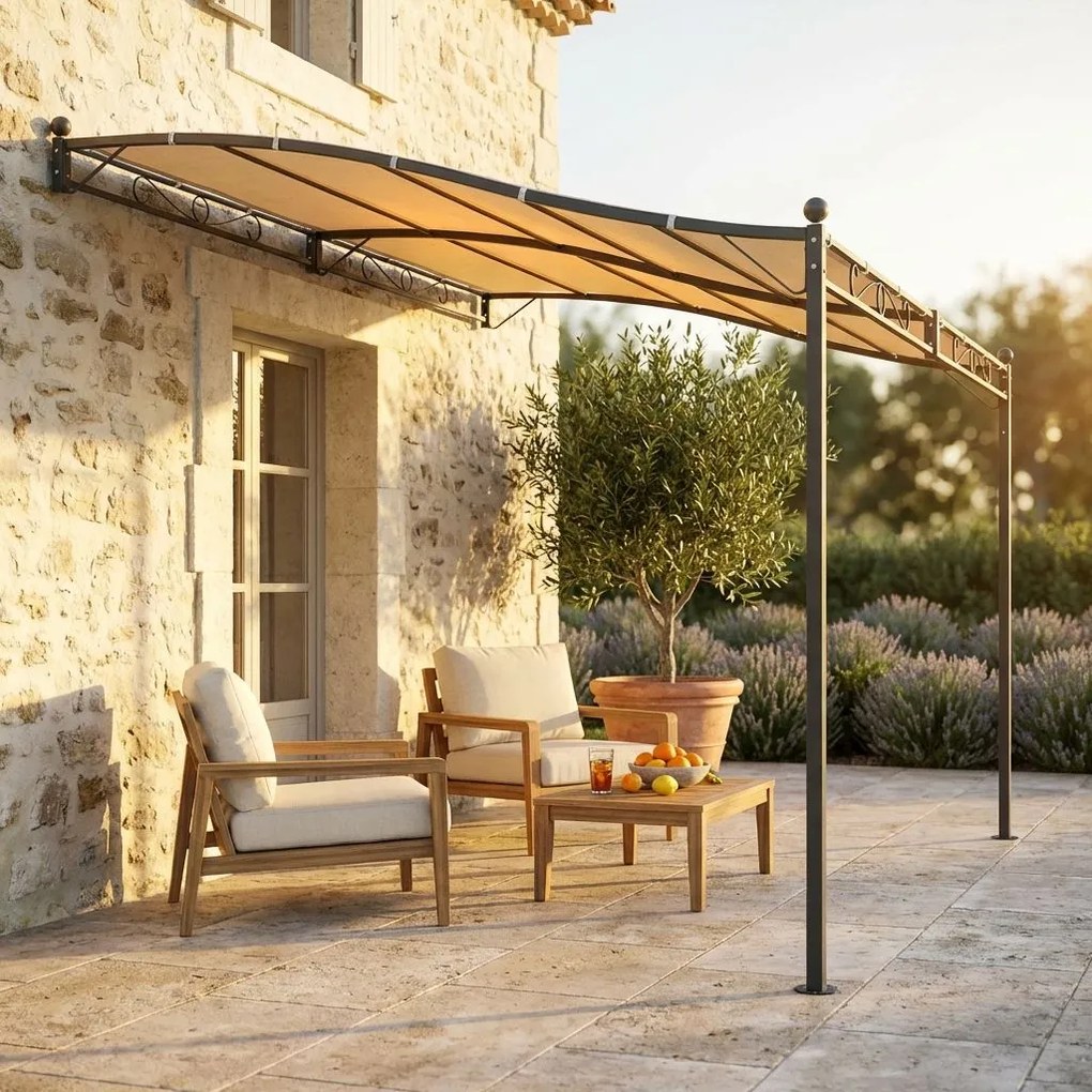 PEGASUS - pergola onda da giardino addossata in acciaio 3,5 x 2,5 m