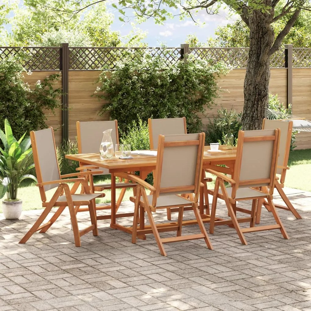 Set Pranzo Da Giardino 7pz Legno Massello Di Acacia E Textilene /