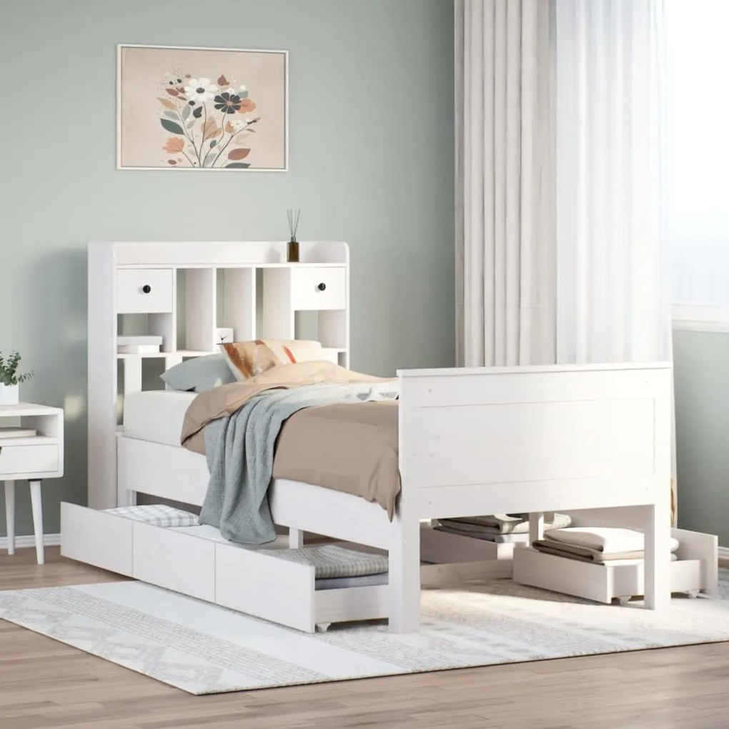 Letto Con Libreria Senza Materasso 75x190 Cm İn Legno Pino /
