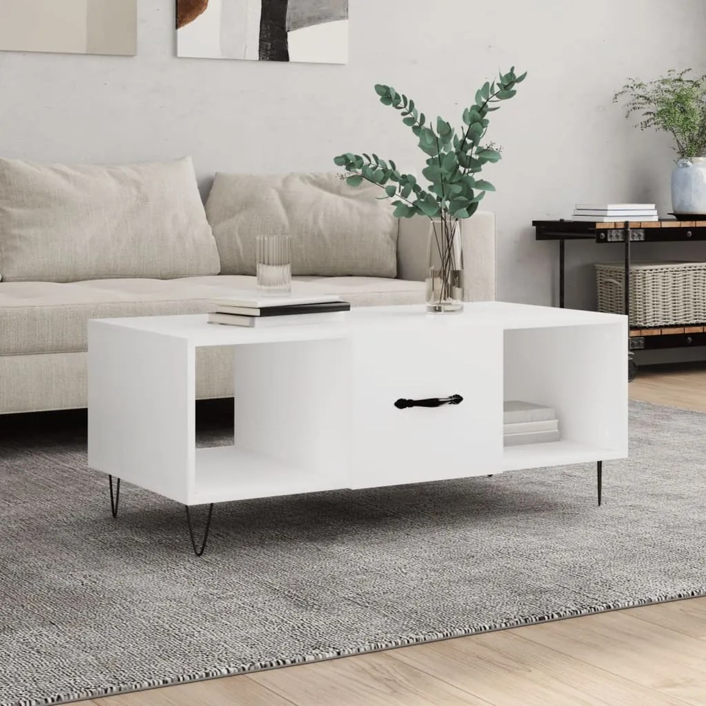 Tavolino Da Salotto Bianco 102x50x40 Cm İn Legno Multistrato /