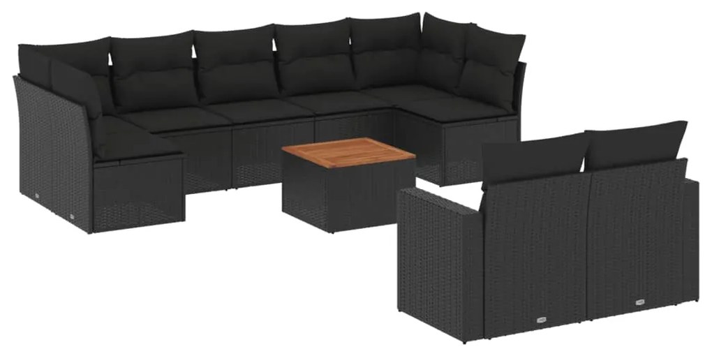 Set Divani da Giardino 10pz con Cuscini in Polyrattan Nero