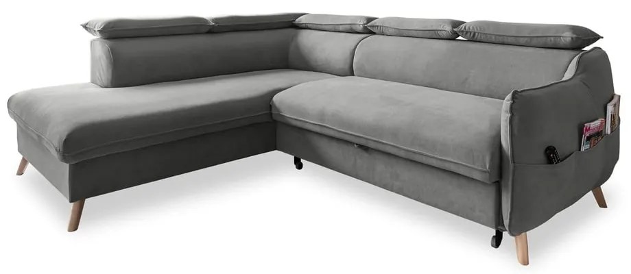 Divano letto angolare in velluto grigio chiaro (angolo sinistro) Sweet Harmony - Miuform