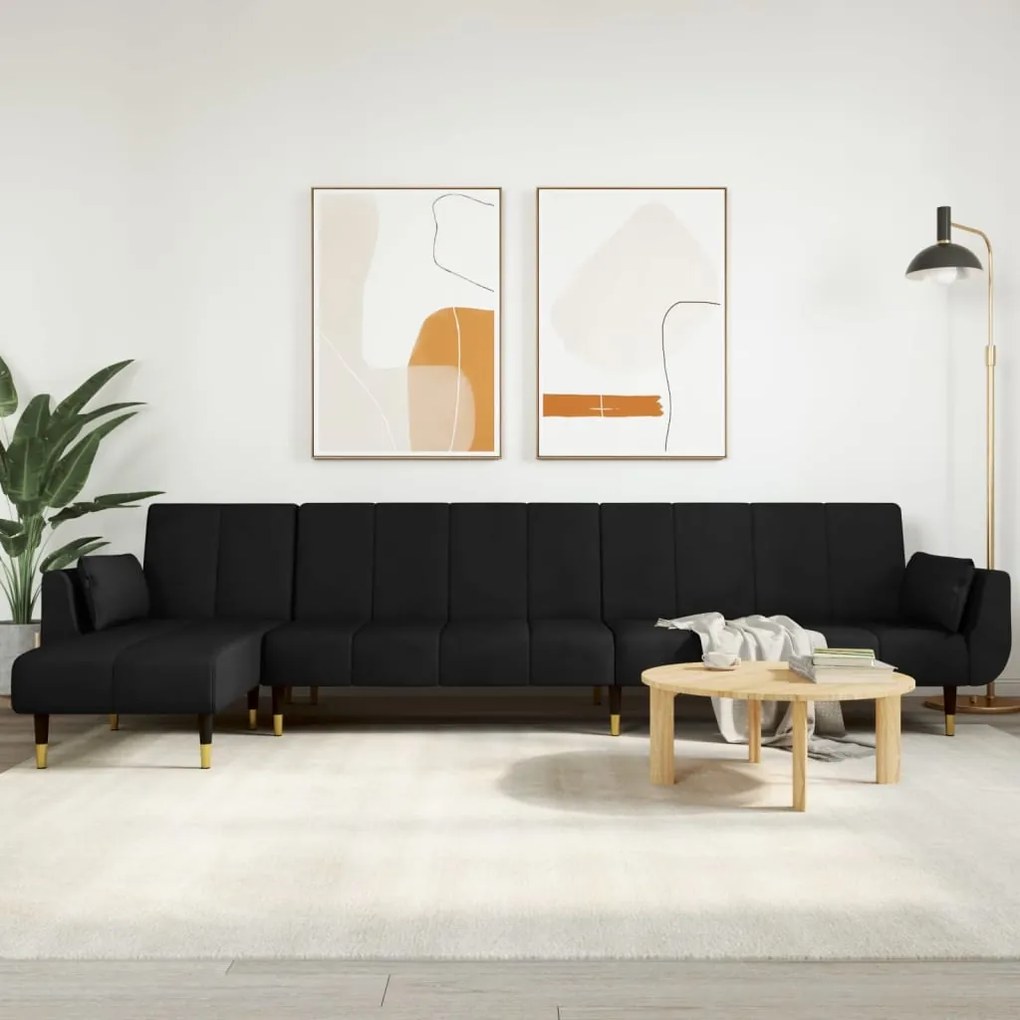 Divano Letto A L Nero 275x140x70 Cm İn Velluto /