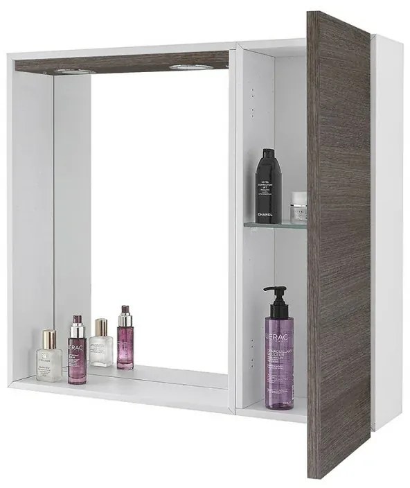 Specchio contenitore 68x61 cm rovere scuro con pensile e LED Way