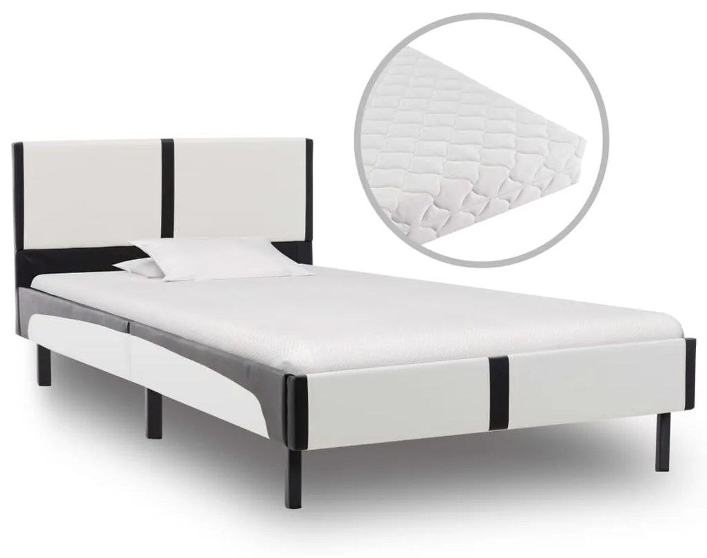 Letto con materasso nero e bianco in similpelle 90x200 cm