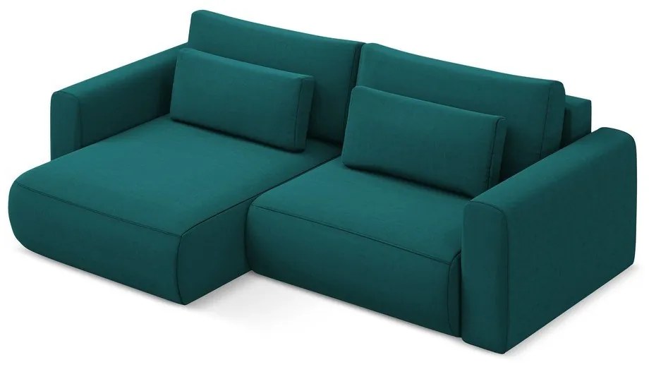 Divano angolare turchese allungabile/con contenitore (con penisola a sinistra/con chaise lounge) con rivestimento in velluto Kapua – Makamii