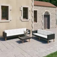 Set Divani da Giardino 3 pz con Cuscini in Polyrattan Nero