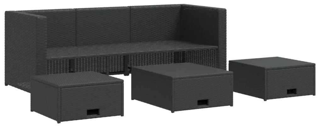 Set divani da giardino 4 pz con cuscini in polyrattan nero