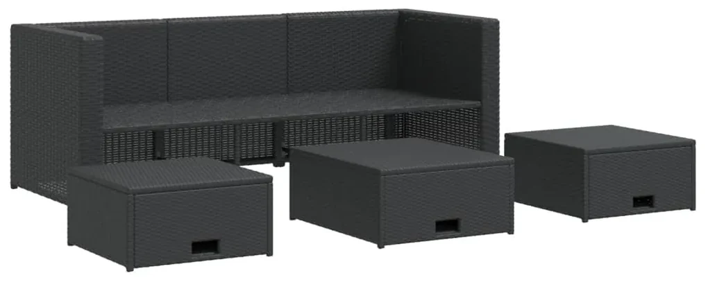 Set divani da giardino 4 pz con cuscini in polyrattan nero