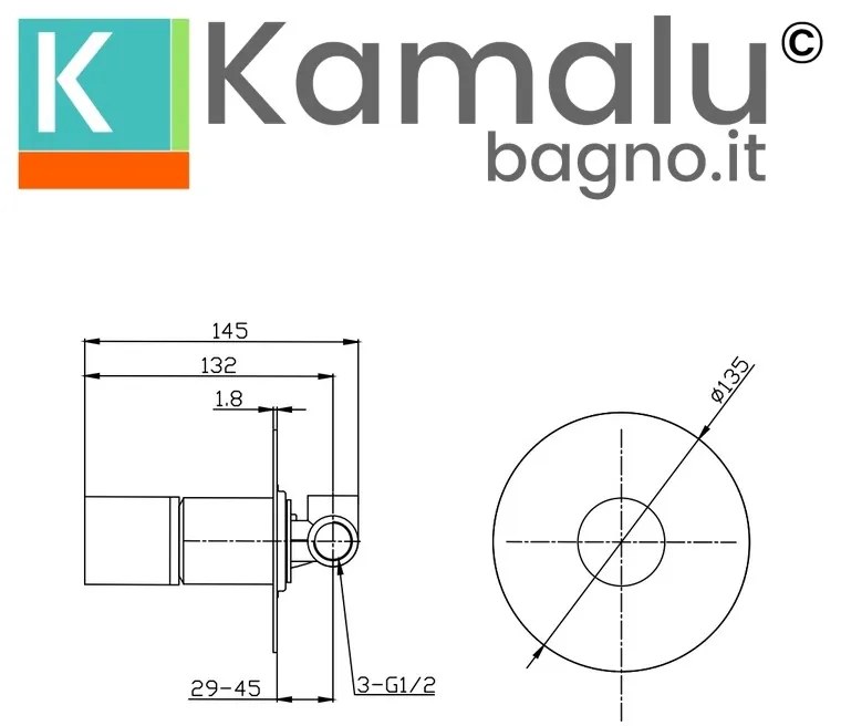 Kamalu - Miscelatore doccia a incasso finitura cromo con dettaglio in marmo nero | MARMO-NERO
