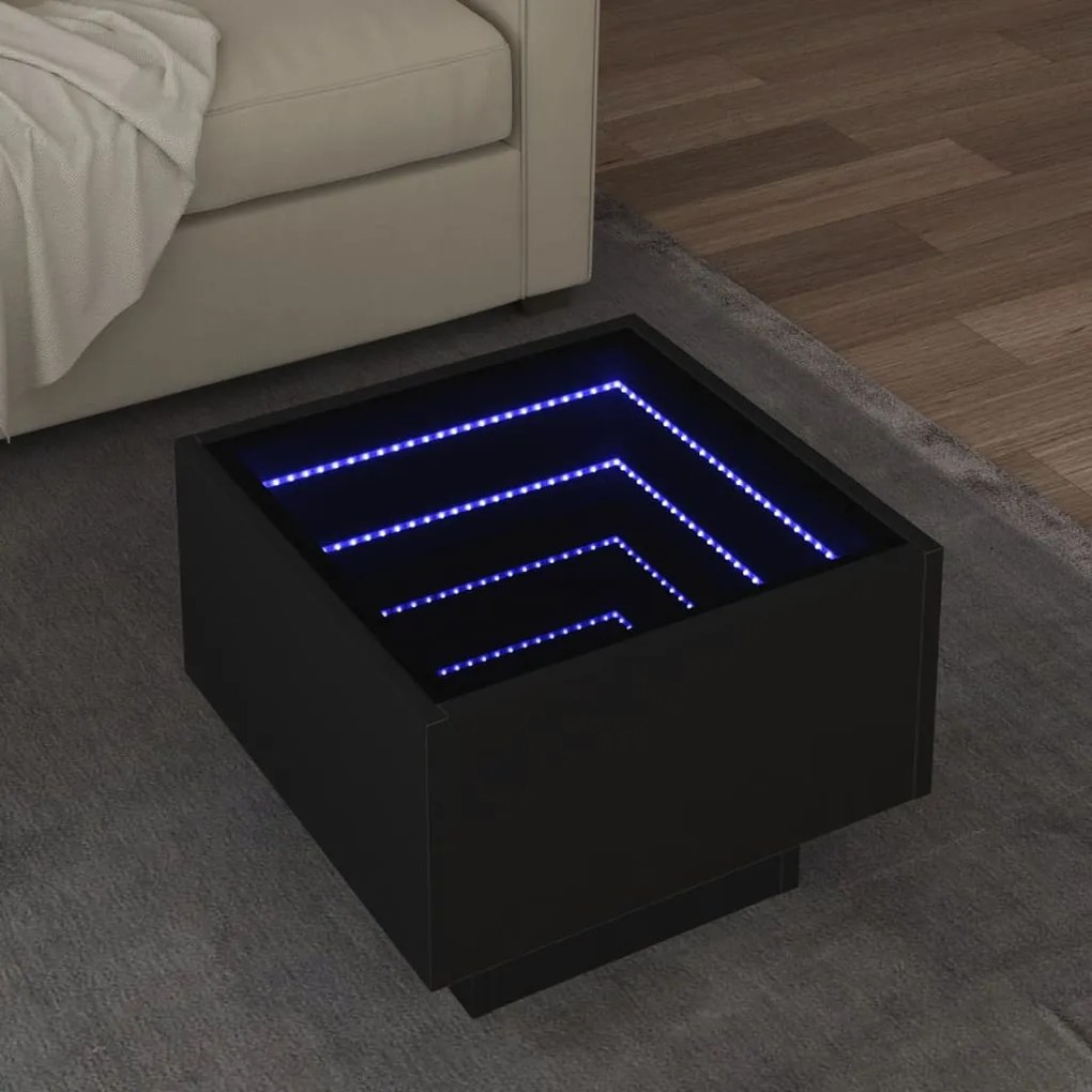 Tavolino Con Led Nero 40x40x30 Cm İn Legno Multistrato /