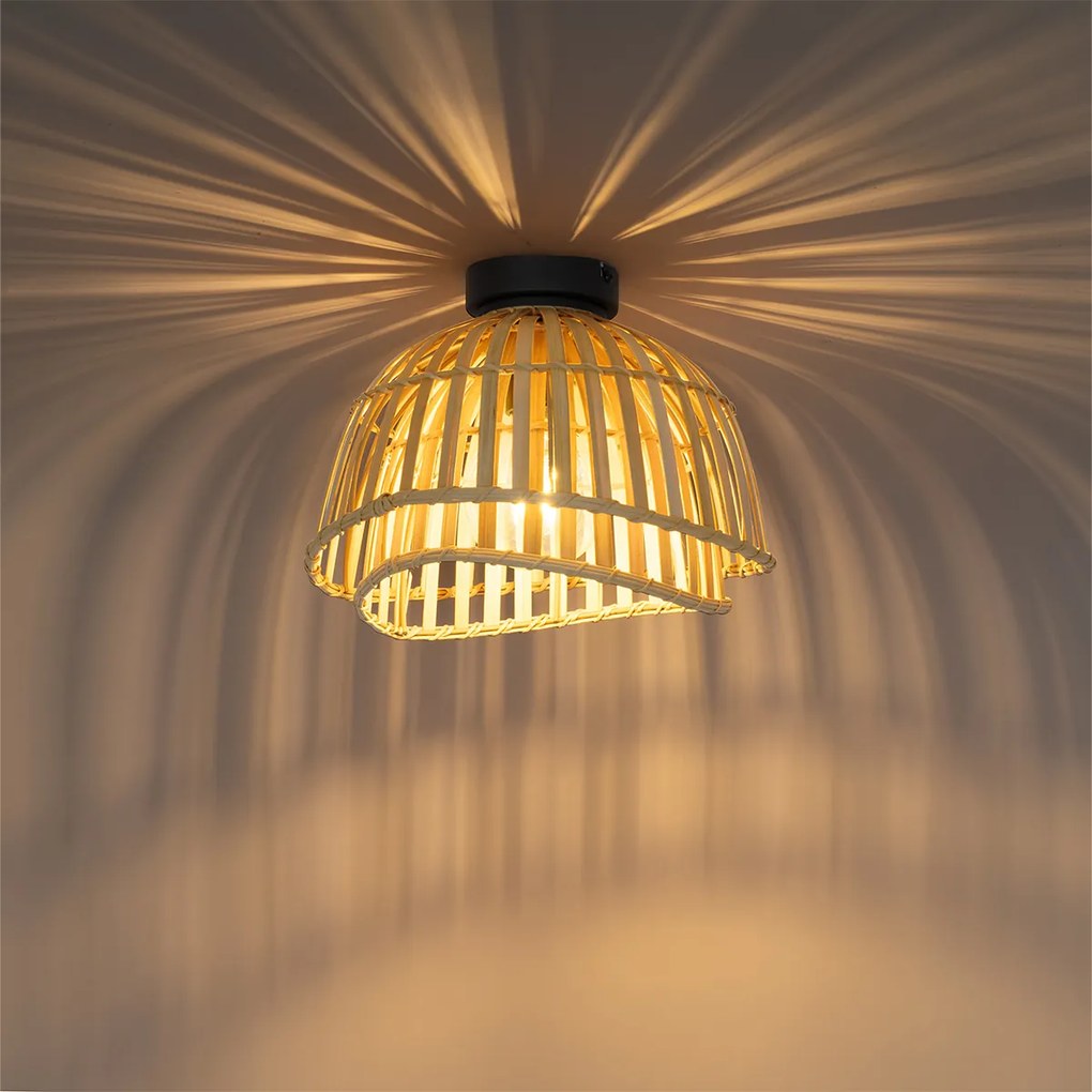 Plafoniera orientale nera con bambù naturale 30 cm - Pua