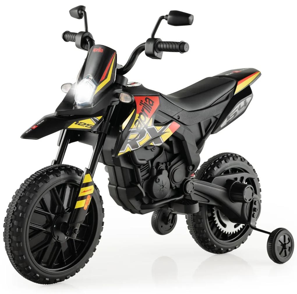 Costway Moto cavalcabile per bambini con licenza aprilia e 2 ruote aggiuntive, Moto elettrica 12V con musica