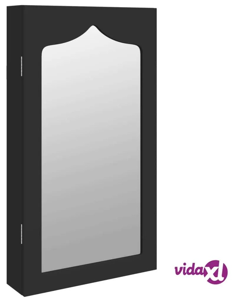 vidaXL Armadio Portagioie con Specchio a Muro Nero 37,5x10x67 cm