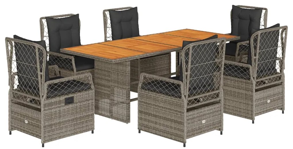 Set da pranzo da giardino 7 pz con cuscini in polyrattan grigio