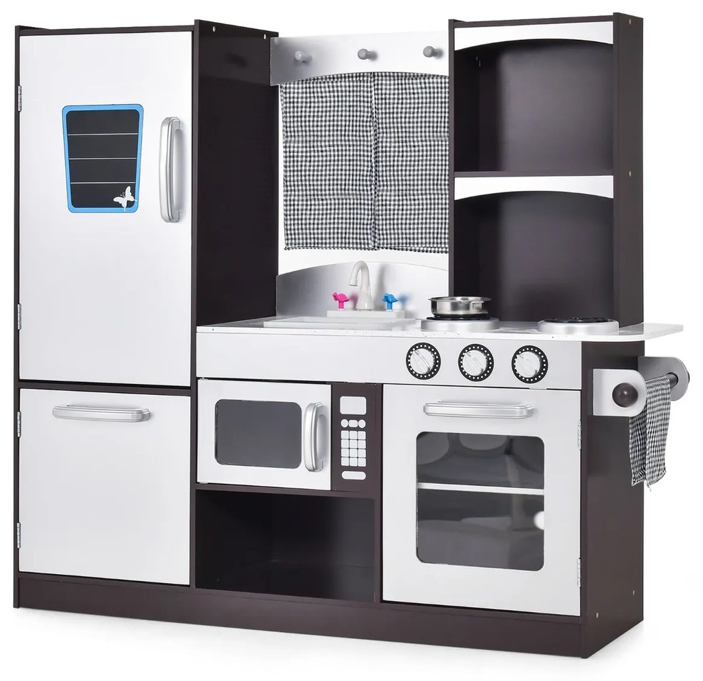 Costway Set cucina in legno per bambini, Cucina gioco con frigorifero giocattolo lavagna forno fornelli a gas 97x30x95cm