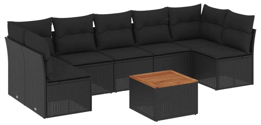 Set divani da giardino con cuscini 8 pz nero in polyrattan