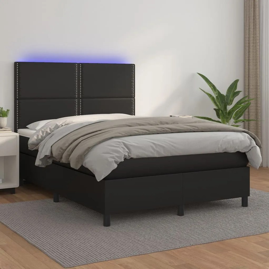 Giroletto A Molle Con Materasso E Led Nero 140x200cm Similpelle /
